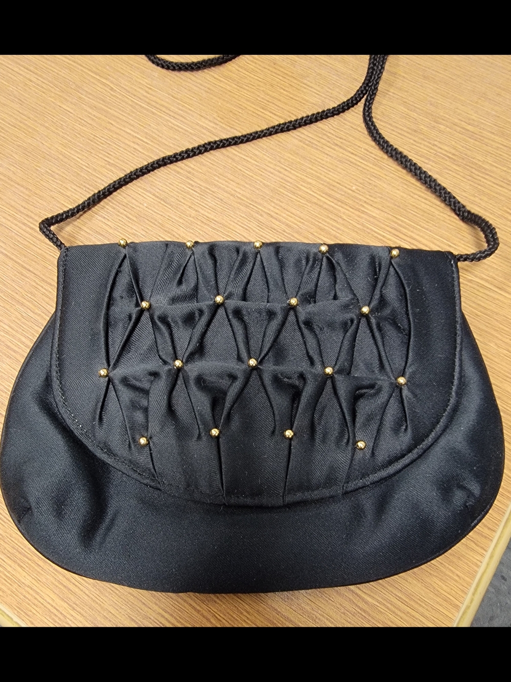 Black Ruched Clutch Bag Gold Studs